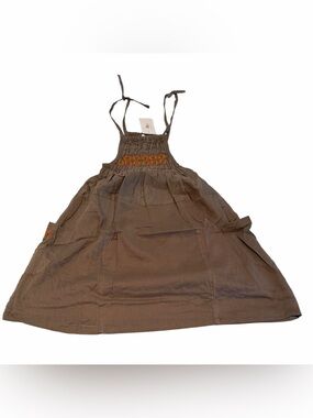 Raj Olive Green Smocked Embroidered Dress Girls Tie Strap Pocket Dress NWT